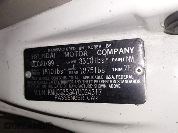 2000 Hyundai Accent с VIN KMHCG35G4YU024317, выставлен на аукционе IAAI как лот 41848880 с пробегом Не указан миль и . История ставок и продаж доступна на DreamBid. Изображение 9.