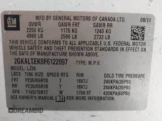 2015 GMC Terrain SLT with VIN 2GKALTEK8F6122097, listed as a IAAI auction lot 41362207 with 144,246 mi miles and . Bid and sale history available at DreamBid. Image 9.