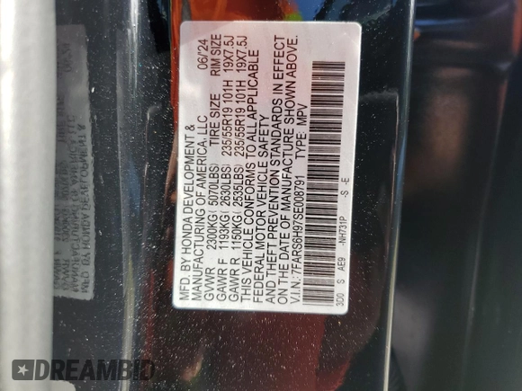 2025 Honda CR-V Sport Touring with VIN 7FARS6H97SE008791, listed as a Copart auction lot 54826445 with 20,573 mi miles and Non Repairable. Bid and sale history available at DreamBid. Image 13.