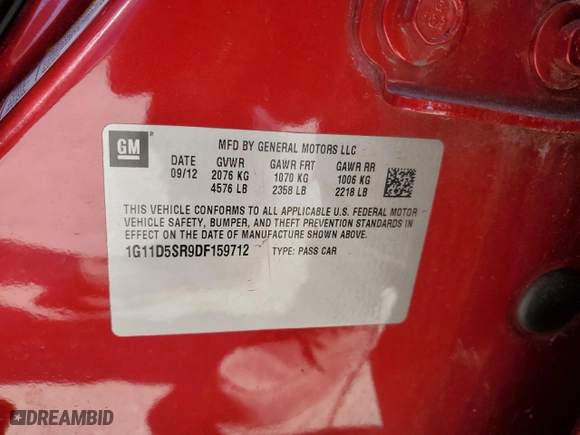 2013 Chevrolet Malibu ECO with VIN 1G11D5SR9DF159712, listed as a Copart auction lot 47084395 with NaN miles and Clean Title. Bid and sale history available at carsss.com. Image 12.