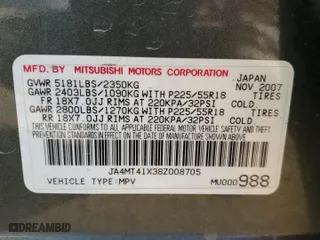 2008 Mitsubishi Outlander XLS with VIN JA4MT41X38Z008705, listed as a Copart auction lot 86807564 with 254,085 mi miles and Salvage Title. Bid and sale history available at carsss.com. Image 14.
