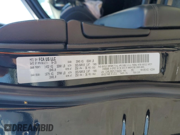 2020 Jeep Grand Cherokee Limited with VIN 1C4RJFBG7LC150224, listed as a Copart auction lot 59546425 with 51,296 mi miles and Salvage title. Bid and sale history available at DreamBid. Image 14.