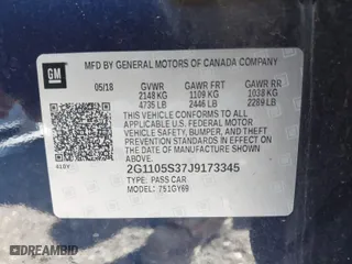 2018 Chevrolet Impala LT with VIN 2G1105S37J9173345, listed as a IAAI auction lot 41865315 with 143,468 mi miles. Bid and sale history available at carsss.com. Image 9.