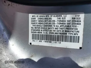 2007 Honda Odyssey Touring with VIN 5FNRL38827B045088, listed as a IAAI auction lot 42088752 with 224,655 mi miles. Bid and sale history available at carsss.com. Image 9.