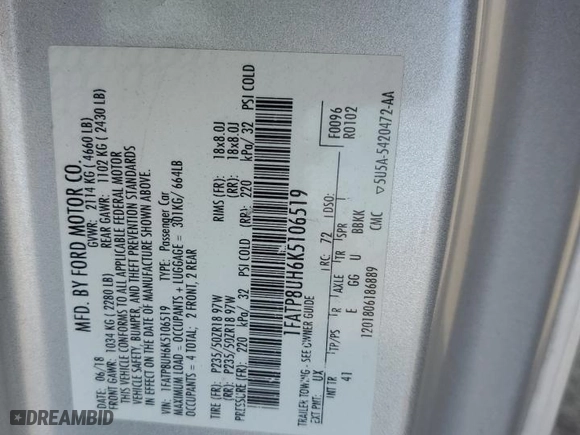 2019 Ford Mustang EcoBoost with VIN 1FATP8UH6K5106519, listed as a Copart auction lot 47865675 with NaN miles and Salvage Title. Bid and sale history available at carsss.com. Image 12.