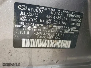 2012 Hyundai Azera with VIN KMHFH4JG1CA194151, listed as a Copart auction lot 72110094 with 98,178 mi miles and Salvage Title. Bid and sale history available at carsss.com. Image 14.