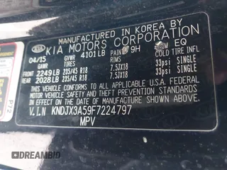 2015 Kia Soul + with VIN KNDJX3A59F7224797, listed as a IAAI auction lot 41967568 with 113,625 mi miles and . Bid and sale history available at DreamBid. Image 9.