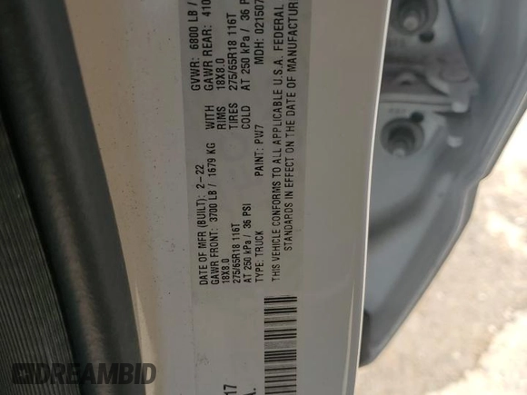 2022 Ram 1500 Big Horn with VIN 1C6RREBG1NN273017, listed as a Copart auction lot 61803835 with 77,450 mi miles and Salvage title. Bid and sale history available at DreamBid. Image 13.