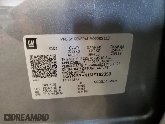 2021 Cadillac XT6 Luxury with VIN 1GYKPAR41MZ163350, listed as a Copart auction lot 44030915 with 30,234 mi miles and Salvage title. Bid and sale history available at DreamBid. Image 13.