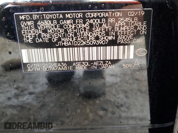2019 Lexus IS 300 z VIN JTHBA1D22K5093907, wystawiony jako Copart lot #56519685 z przebiegiem 101 445 mil mil oraz Szkoda całkowita • Salvage title. Historia ofert i sprzedaży dostępna na DreamBid. Obrazek 12.