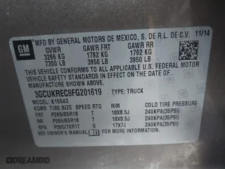 2015 Chevrolet Silverado 1500 LT with VIN 3GCUKREC8FG201619, listed as a IAAI auction lot 41853656 with 147,554 mi miles. Bid and sale history available at carsss.com. Image 9.