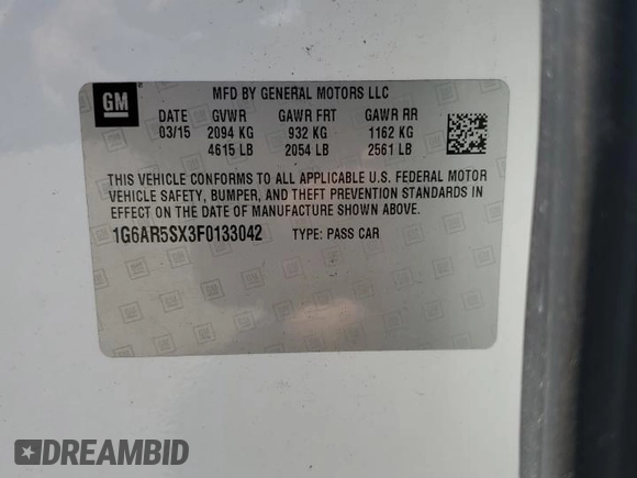 2015 Cadillac CTS Luxury RWD with VIN 1G6AR5SX3F0133042, listed as a Copart auction lot 50028255 with 149,534 mi miles and Salvage Title. Bid and sale history available at DreamBid. Image 12.