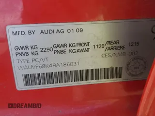 2009 Audi A4 z VIN WAUVF68K49A186031, wystawiony jako Copart lot #55272225 z przebiegiem 219 489 mil mil oraz Czysty tytuł • Clean title. Historia ofert i sprzedaży dostępna na DreamBid. Obrazek 12.