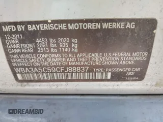 2012 BMW 3 Series 328i with VIN WBA3A5C59CFJ88837, listed as a IAAI auction lot 42251332 with 135,625 mi miles and . Bid and sale history available at DreamBid. Image 9.