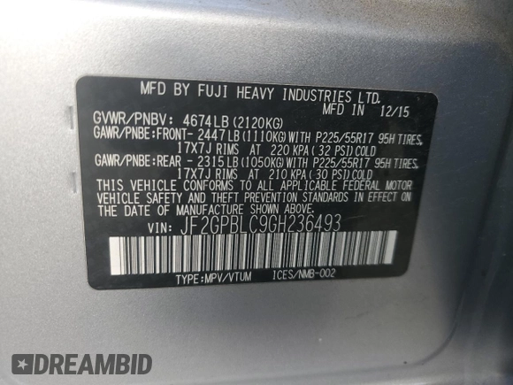 2016 Subaru Crosstrek Touring z VIN JF2GPBLC9GH236493, wystawiony jako Copart lot #78773864 z przebiegiem 78 918 mil mil oraz Szkoda całkowita • Salvage title. Historia ofert i sprzedaży dostępna na DreamBid. Obrazek 13.