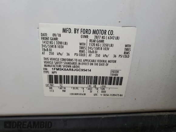 2018 Ford Police Interceptor Utility z VIN 1FM5K8AR8JGC95414, wystawiony jako Copart lot #58064665 z przebiegiem 120 873 mil mil oraz Czysty tytuł • Clean title. Historia ofert i sprzedaży dostępna na DreamBid. Obrazek 13.