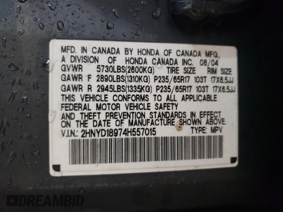 2004 Acura MDX Touring Pkg RES w/Nav with VIN 2HNYD18974H557015, listed as a Copart auction lot 41513955 with 202,736 mi miles and Salvage Title. Bid and sale history available at carsss.com. Image 13.