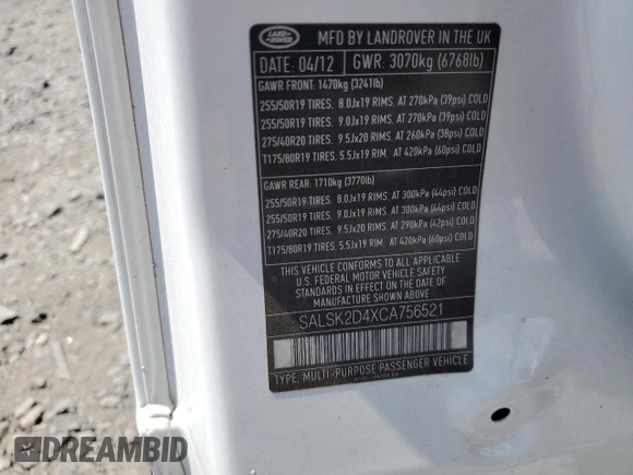 2012 Land Rover Range Rover Sport HSE Lux с VIN SALSK2D4XCA756521, выставлен на аукционе Copart как лот 64969925 с пробегом 137 654 миль миль и Списание • Salvage title. История ставок и продаж доступна на DreamBid. Изображение 13.
