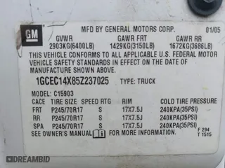 2005 Chevrolet Silverado 1500 Work Truck with VIN 1GCEC14X85Z237025, listed as a IAAI auction lot 41846828 with 101,102 mi miles. Bid and sale history available at carsss.com. Image 9.