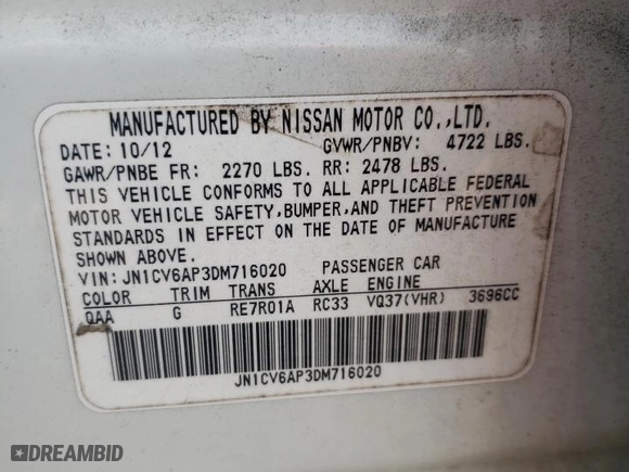 2013 Infiniti G37 Sedan Journey with VIN JN1CV6AP3DM716020, listed as a Copart auction lot 44708385 with 101,169 mi miles and Salvage Title. Bid and sale history available at carsss.com. Image 13.