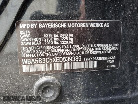 2014 BMW 5 Series 535i xDrive z VIN WBA5B3C5XED539389, wystawiony jako Copart lot #57290835 z przebiegiem 136 560 mil mil oraz Szkoda całkowita • Salvage title. Historia ofert i sprzedaży dostępna na DreamBid. Obrazek 12.