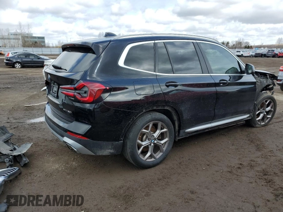 2022 BMW X3 xDrive30i with VIN 5UX53DP01N9L98122, listed as a Copart auction lot 50094865 with 33,452 mi miles and Salvage Title. Bid and sale history available at DreamBid. Image 3.