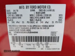 2018 Ford Explorer XLT with VIN 1FM5K8D8XJGB44996, listed as a IAAI auction lot 42703300 with Not provided miles and . Bid and sale history available at DreamBid. Image 9.