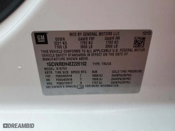 2014 Chevrolet Silverado 1500 LT with VIN 1GCVKREH4EZ226192, listed as a Copart auction lot 44631395 with 178,037 mi miles and Clean Title. Bid and sale history available at carsss.com. Image 12.