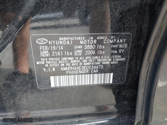 2014 Hyundai Elantra SE with VIN KMHDH4AE3EU134475, listed as a IAAI auction lot 41813247 with 107,889 mi miles. Bid and sale history available at carsss.com. Image 9.