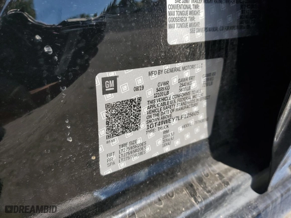 2020 GMC Sierra 3500HD Denali with VIN 1GT49WEY7LF125605, listed as a Copart auction lot 73732644 with 33,815 mi miles and Salvage Title. Bid and sale history available at carsss.com. Image 12.