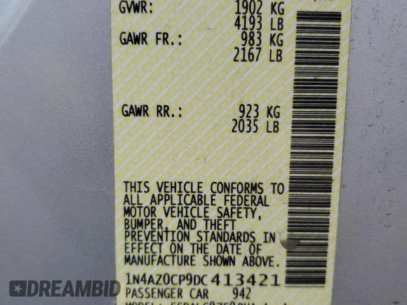 2013 Nissan LEAF SL with VIN 1N4AZ0CP9DC413421, listed as a Copart auction lot 54562415 with 84,490 mi miles and Salvage title. Bid and sale history available at DreamBid. Image 12.