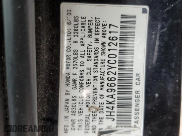 2000 Acura RL w/Navigation System z VIN JH4KA9662YC012617, wystawiony jako Copart lot #85901934 z przebiegiem Nie podano mil oraz Szkoda całkowita • Salvage title. Historia ofert i sprzedaży dostępna na DreamBid. Obrazek 12.
