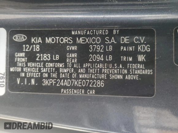 2019 Kia Forte LXS with VIN 3KPF24AD7KE072286, listed as a Copart auction lot 48974935 with 65,944 mi miles and Clean Title. Bid and sale history available at carsss.com. Image 13.