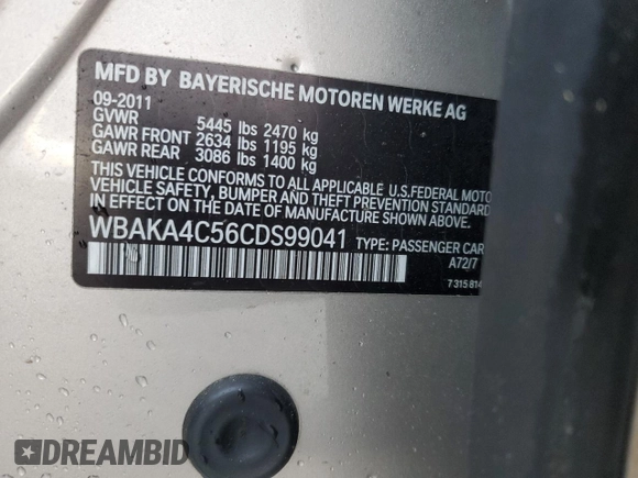 2012 BMW 7 Series 740i with VIN WBAKA4C56CDS99041, listed as a Copart auction lot 41436735 with 170,059 mi miles and Clean title. Bid and sale history available at DreamBid. Image 12.