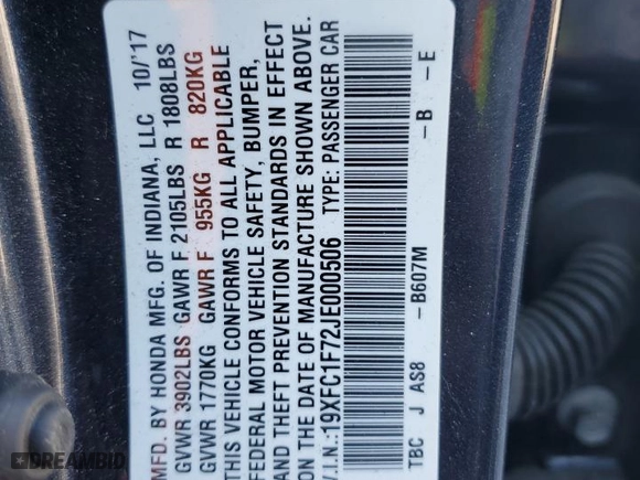 2018 Honda Civic Sedan EX-L with VIN 19XFC1F72JE000506, listed as a Copart auction lot 49286255 with 49,960 mi miles and Salvage Title. Bid and sale history available at carsss.com. Image 15.