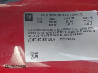 2011 Chevrolet Camaro 2LT z VIN 2G1FC1ED1B9110964, wystawiony jako IAAI lot #42067434 z przebiegiem 127 827 mil mil oraz . Historia ofert i sprzedaży dostępna na DreamBid. Obrazek 9.