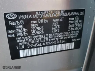 2021 Hyundai Santa Fe SEL with VIN 5NMS6DAJXMH334824, listed as a Copart auction lot 45962085 with 36,962 mi miles and Salvage Title. Bid and sale history available at carsss.com. Image 13.