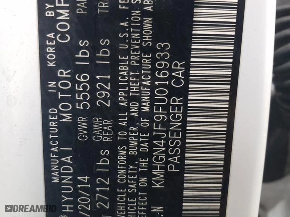 2015 Hyundai Genesis 5.0L with VIN KMHGN4JF9FU016933, listed as a Copart auction lot 42166475 with 163,601 mi miles and Salvage Title. Bid and sale history available at carsss.com. Image 12.