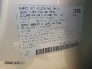 2014 Audi Q5 Premium Plus with VIN WA1LFAFP5EA014039, listed as a Copart auction lot 58669305 with Not provided miles and Salvage title. Bid and sale history available at DreamBid. Image 12.