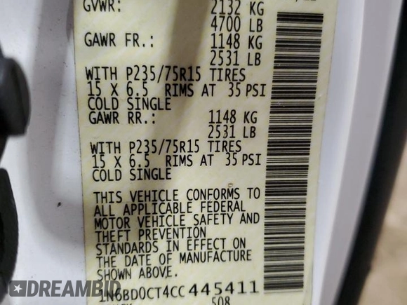 2012 Nissan Frontier S with VIN 1N6BD0CT4CC445411, listed as a Copart auction lot 82162554 with Not provided miles and Clean title. Bid and sale history available at DreamBid. Image 12.