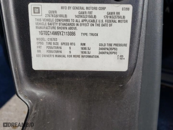 2000 GMC New Sierra 1500 SL with VIN 1GTEC14W6YZ113086, listed as a Copart auction lot 83333234 with NaN miles and Salvage Title. Bid and sale history available at carsss.com. Image 14.