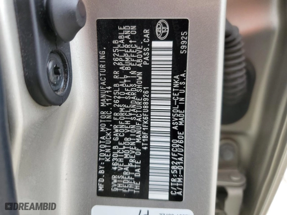 2015 Toyota Camry XLE with VIN 4T1BF1FK6FU889261, listed as a Copart auction lot 46616515 with 156,850 mi miles and Salvage Title. Bid and sale history available at carsss.com. Image 15.