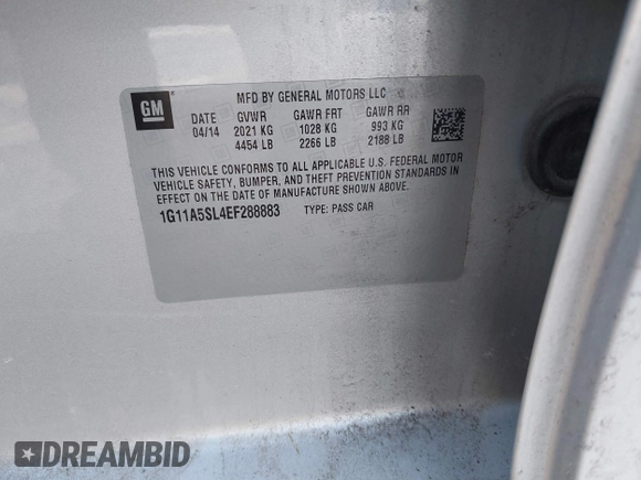 2014 Chevrolet Malibu LS with VIN 1G11A5SL4EF288883, listed as a IAAI auction lot 41336709 with 99,181 mi miles and . Bid and sale history available at DreamBid. Image 9.