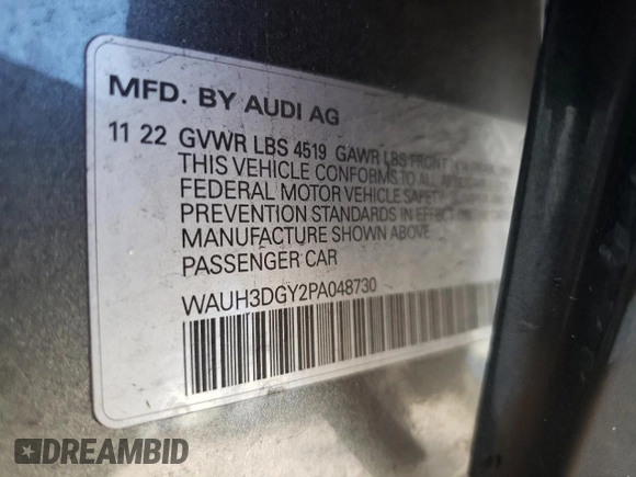 2023 Audi S3 Premium Plus z VIN WAUH3DGY2PA048730, wystawiony jako Copart lot #86838234 z przebiegiem 30 215 mil mil oraz Nie do naprawy • Non repairable. Historia ofert i sprzedaży dostępna na DreamBid. Obrazek 14.