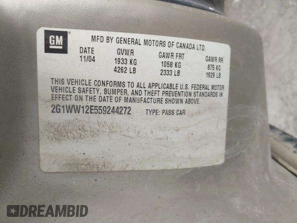 2005 Chevrolet Monte Carlo LS with VIN 2G1WW12E559244272, listed as a IAAI auction lot 41731695 with 144,831 mi miles. Bid and sale history available at carsss.com. Image 9.
