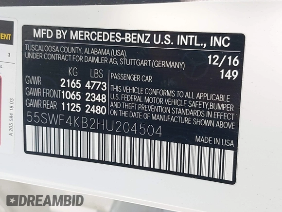 2017 Mercedes-Benz C 300 с VIN 55SWF4KB2HU204504, выставлен на аукционе IAAI как лот 42660080 с пробегом 40 202 миль миль и . История ставок и продаж доступна на DreamBid. Изображение 9.