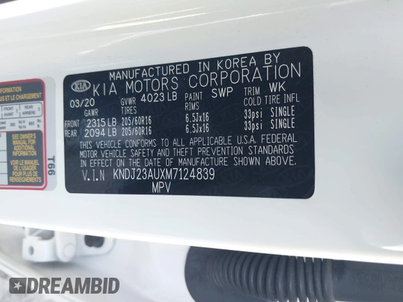 2021 Kia Soul S with VIN KNDJ23AUXM7124839, listed as a IAAI auction lot 41860802 with 38,856 mi miles and . Bid and sale history available at DreamBid. Image 9.