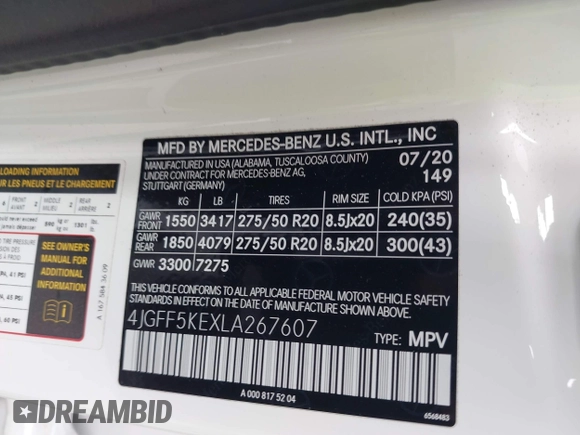 2020 Mercedes-Benz GLS 450 z VIN 4JGFF5KEXLA267607, wystawiony jako IAAI lot #42029629 z przebiegiem 43 549 mil mil oraz . Historia ofert i sprzedaży dostępna na DreamBid. Obrazek 9.