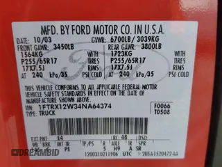2004 Ford F-150 STX with VIN 1FTRX12W34NA64374, listed as a Copart auction lot 46493735 with 81,368 mi miles and Salvage Title. Bid and sale history available at carsss.com. Image 12.