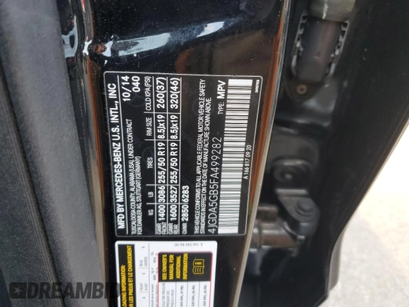 2015 Mercedes-Benz M 400 with VIN 4JGDA5GB5FA499282, listed as a Copart auction lot 42181905 with 102,426 mi miles and Salvage Title. Bid and sale history available at DreamBid. Image 13.